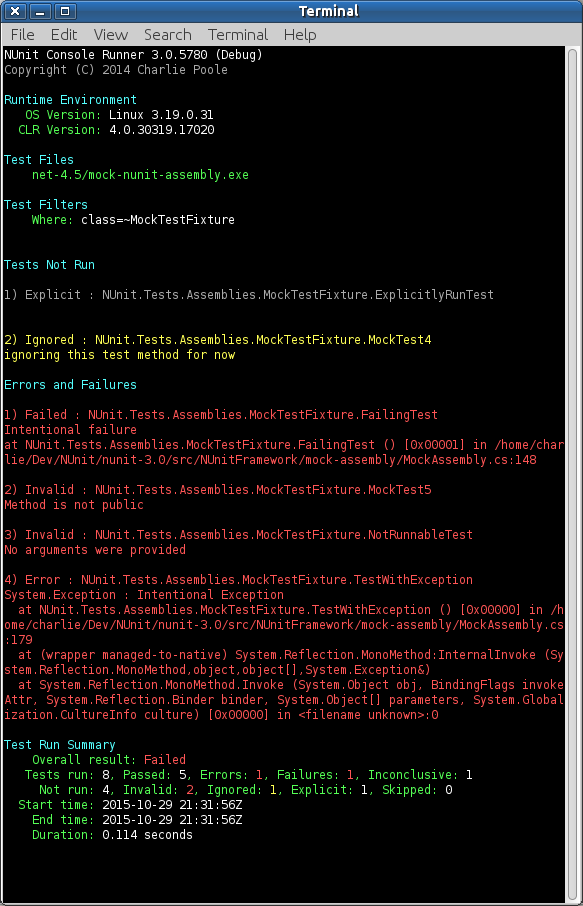Screen shot of nunit-console